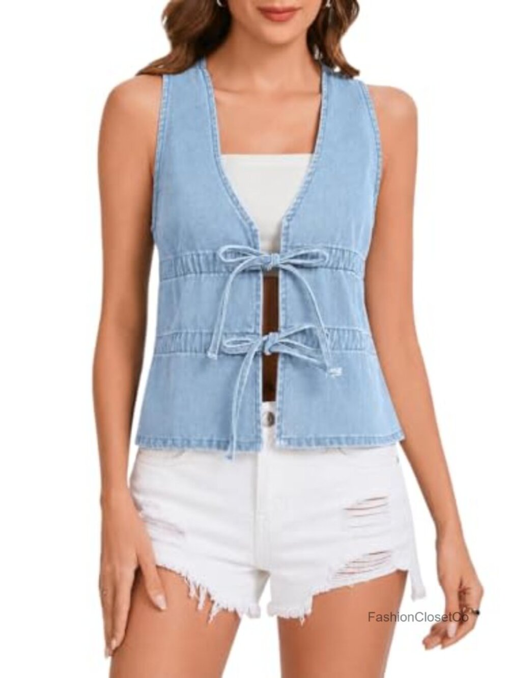 Sleeveless V Neck Tie Front Peplum Tank Top
